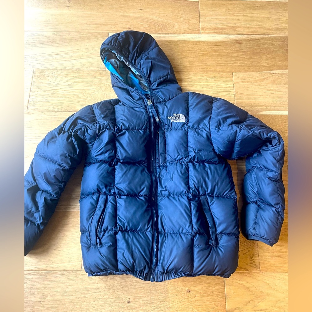 The North Face snow winter reversible down puffer jacket kids large 14/16